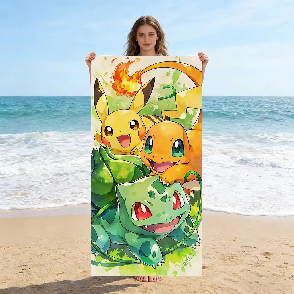 Beach Towel Large - Toalha de praia P-Pokemon Starters Anime,