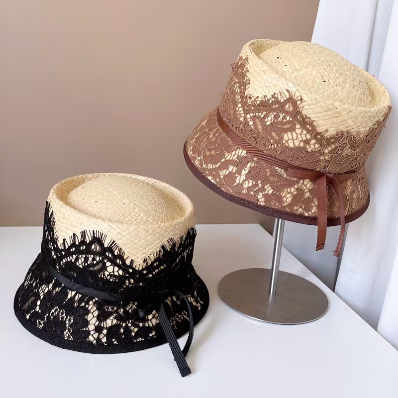 Moda japonesa nova renda decor - Bucket Hat Straw avaliação e preço